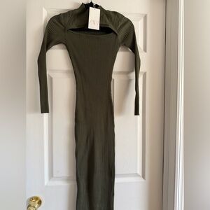Zara Olive Long Sleeve turtle neck Ribbed Dress